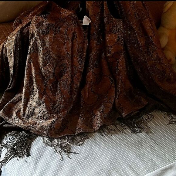 Elegant Shimmery Gold Formal Top - Shell With Jacket and Fringe Sz 22W - Picture 4 of 4